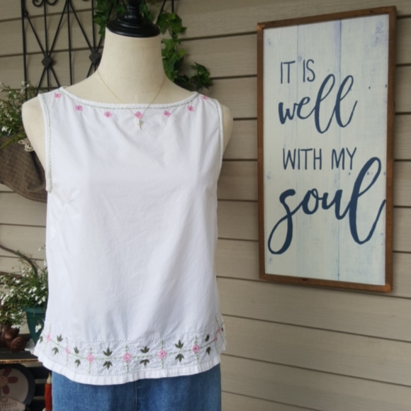 Liz Claiborne ♡ Sweet Vintage 2pc Embroidered Sleeveless Top SP | Jean Capris 2P - Picture 3 of 17